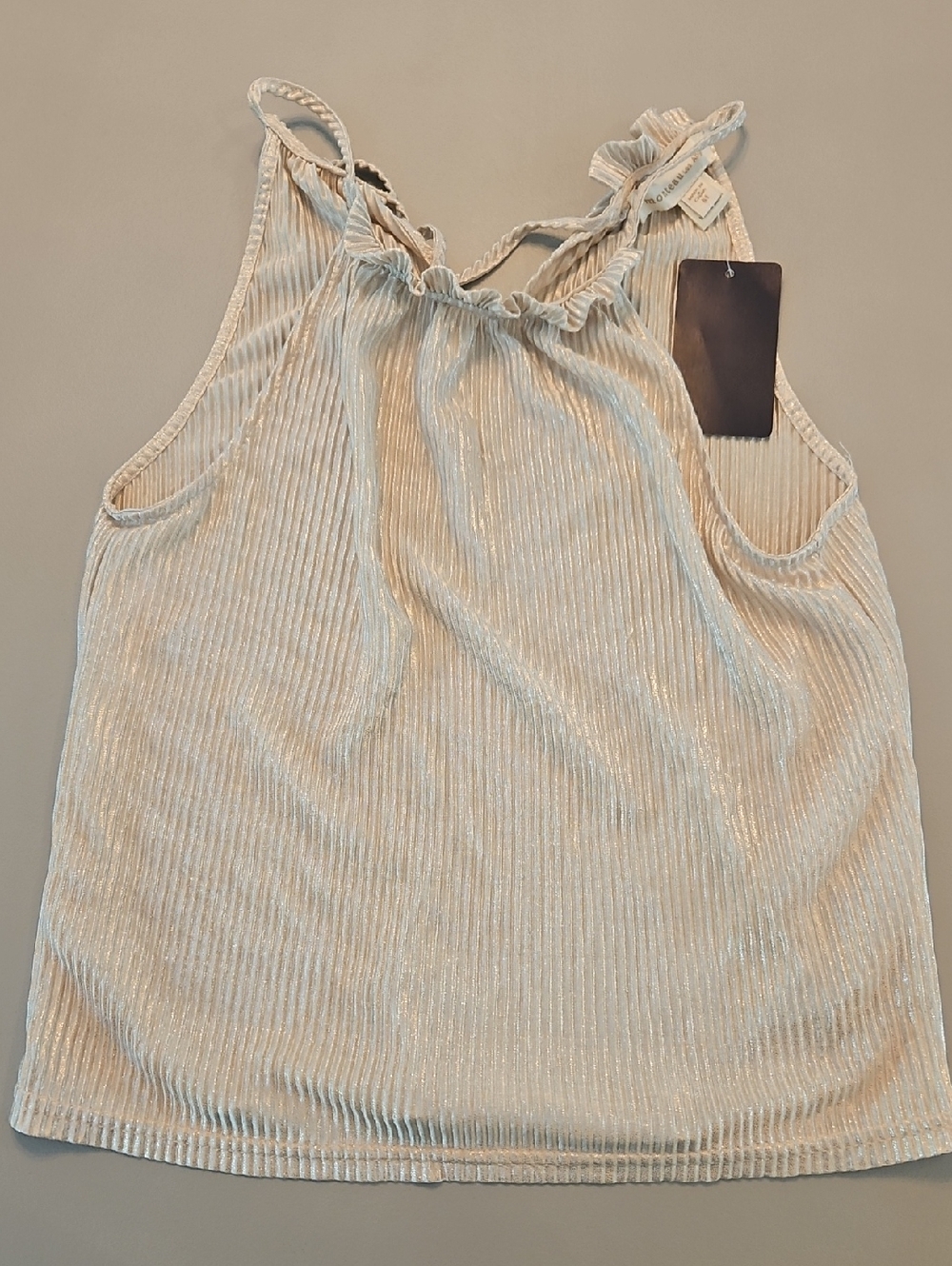 Monteau Gold Ribbed Halter Cami With Ruffle Neck And Tie